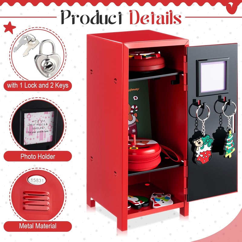 Vercraft 2 Pcs Mini Metal Locker Storage with Lock and 2 Keys 10.8 Inch Small Money Security and Cash Safe Box for Jewelry Back to School Home Office Desktop Container(Red,Black) - Image 4